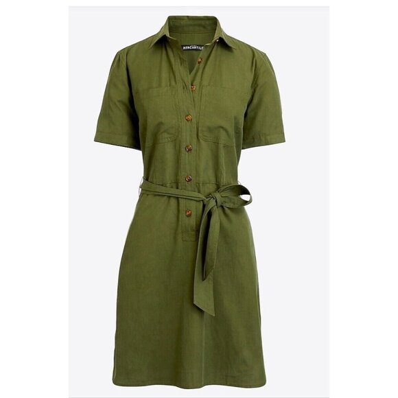 J Crew Mercantile Women Army Green Utility Shirt Dress Tie Front Pockets Size 4 - Picture 2 of 10